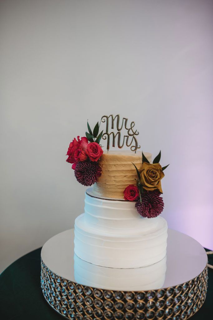 3 tier white and gold wedding cake Valhalla Bakery