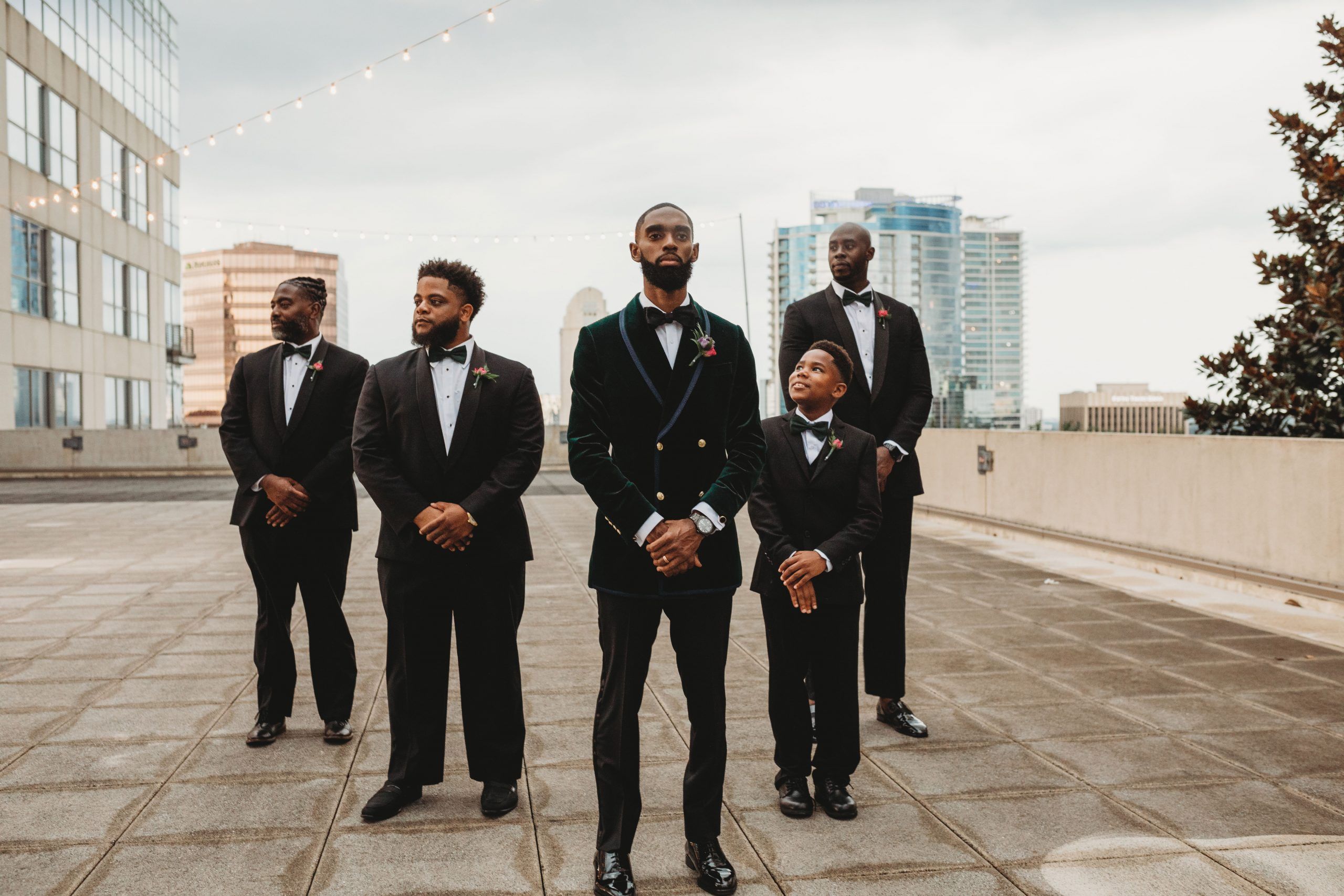 groomsmen on rooftop at downtown Orlando wedding