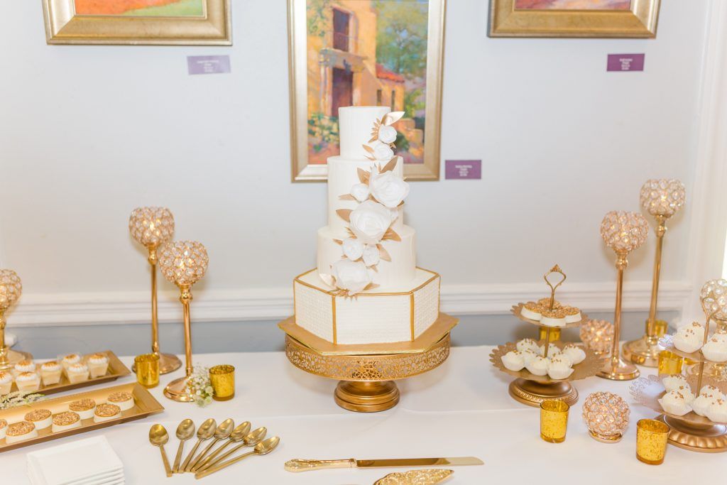 gold white 4 tier wedding cake by sweet miss v's