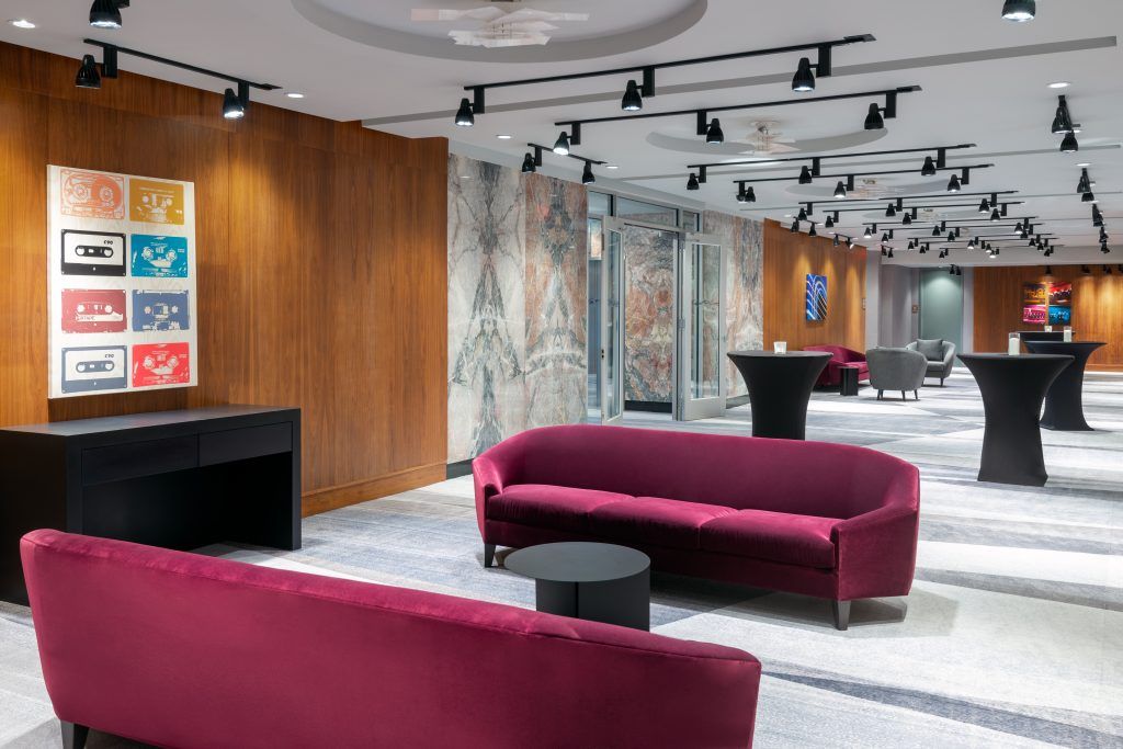 Elegant and Vibrant pre-function seating in foyer event space at Aloft Orlando Downtown