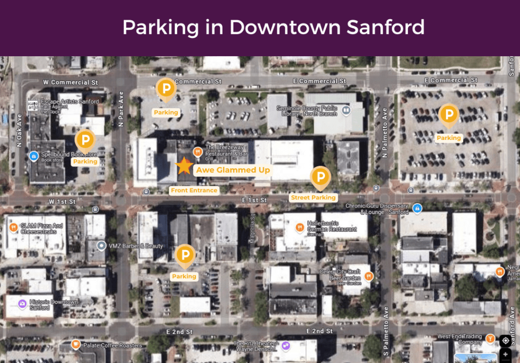map of parking options in Downtown Sanford on I Said Yes! FL